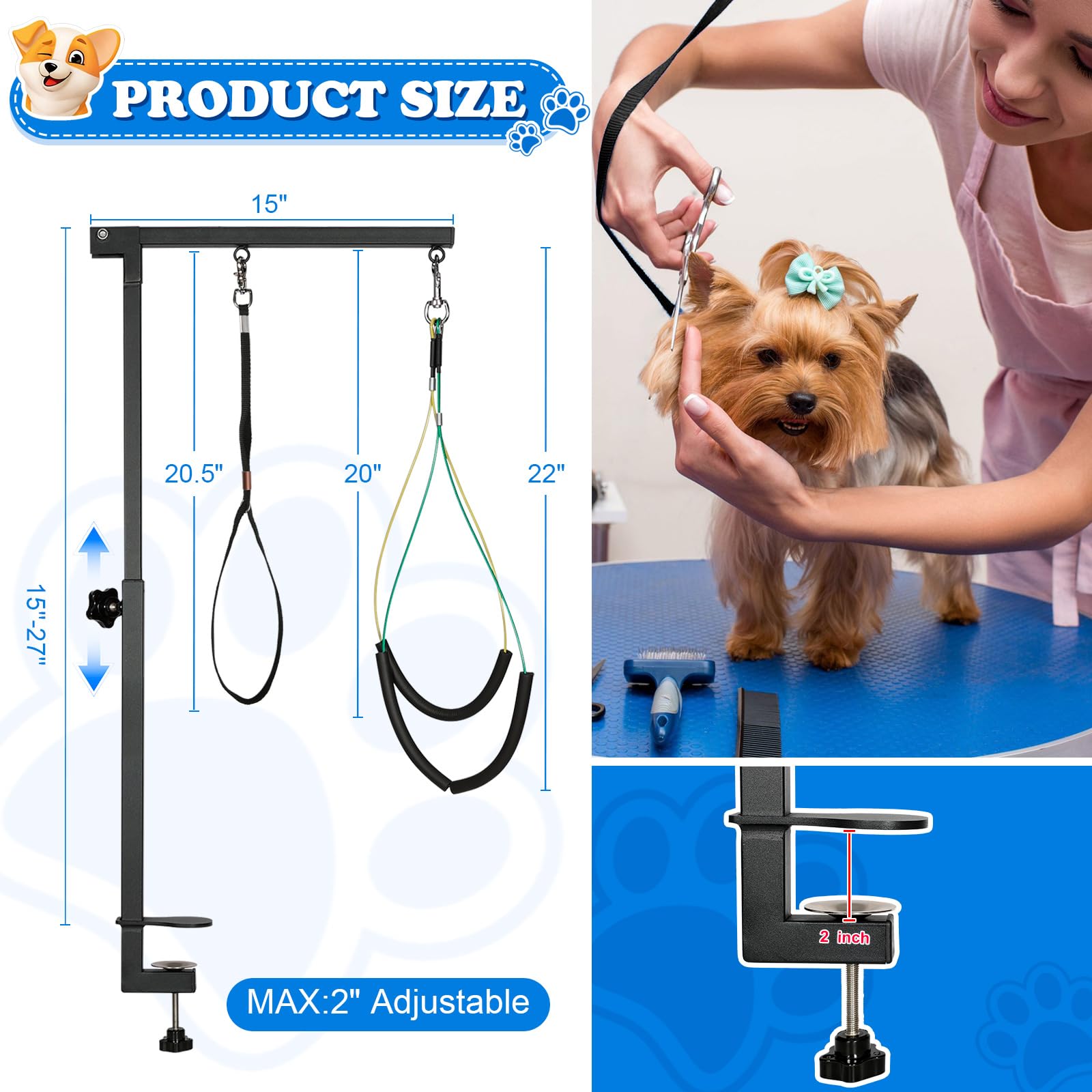 Breeze Touch dog grooming arm table-setup shows compact stand for home use