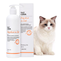 Breezytail PetO’Cera all-in-one bottle with hypoallergenic formula for sensitive cat skin.