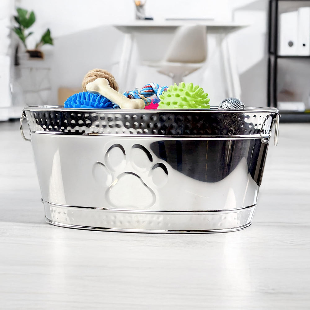 BREKX dog toy bin placed in living room for everyday organization.