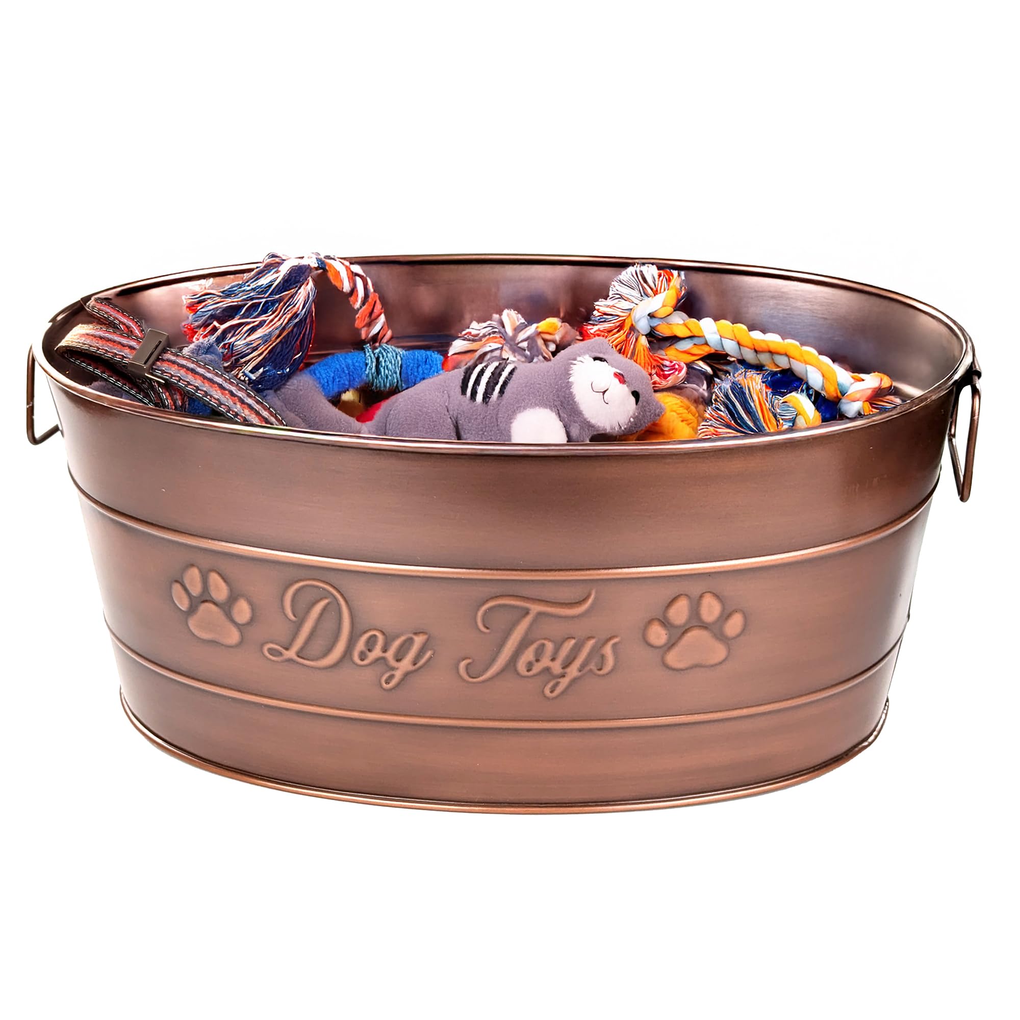 BREKX Dog Toy Bin embossed with paw prints for decorative storage