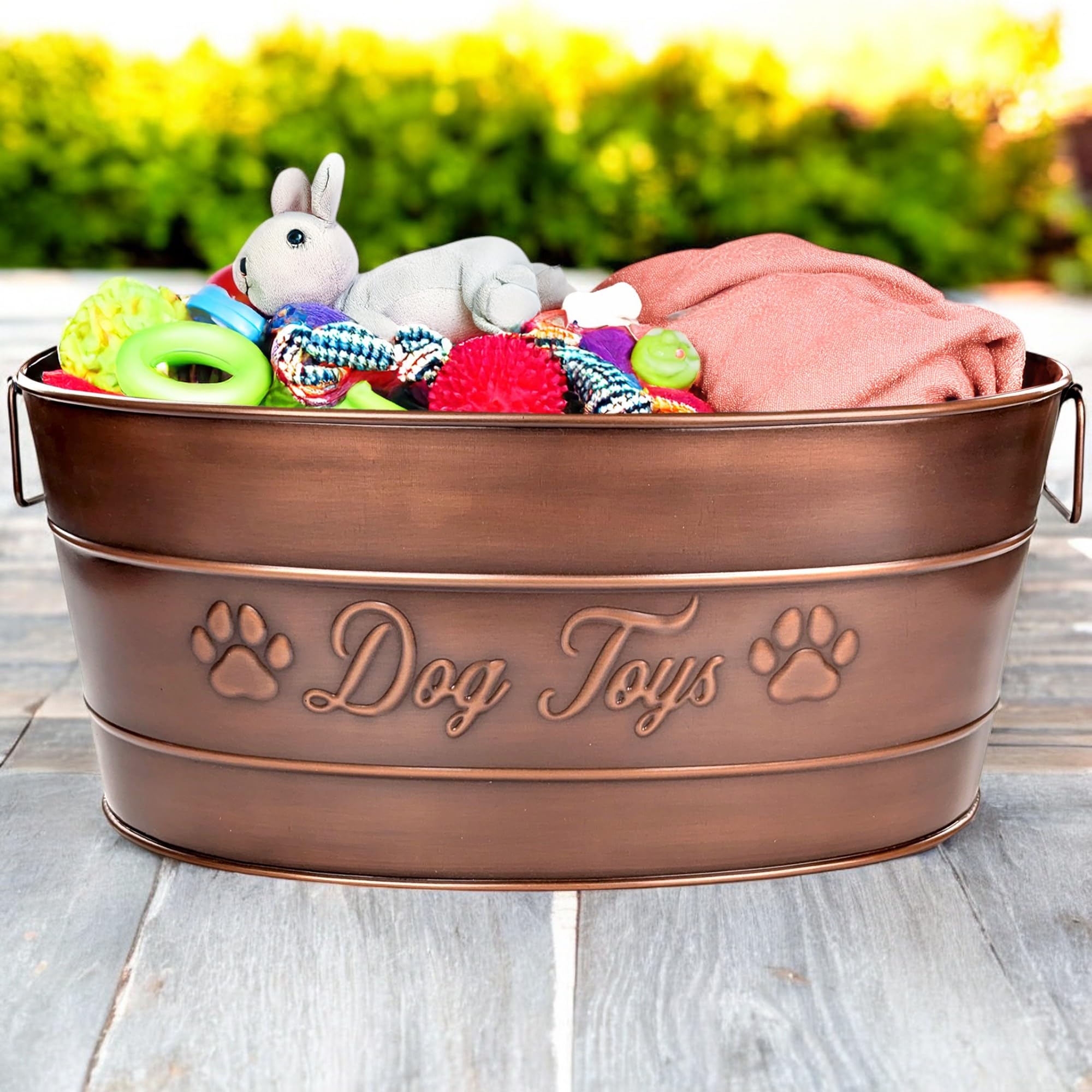 BREKX Indestructible Metal Dog Toy Bin side handles for easy transport