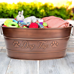 BREKX Indestructible Metal Dog Toy Bin side handles for easy transport