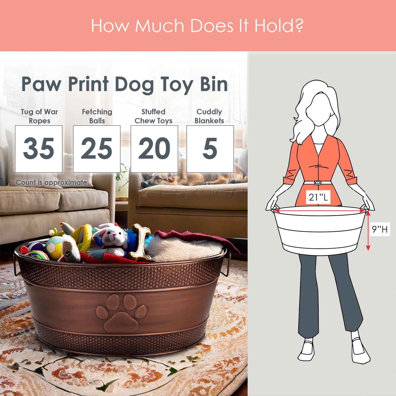 BREKX strong embossed paw-print bin is a practical storage solution for aggressive chewers.