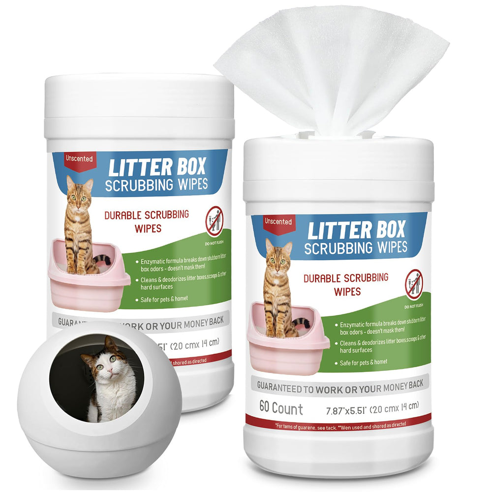 Breling litter box scrubbing wipes pack showing 120-count supply for quick stain removal.