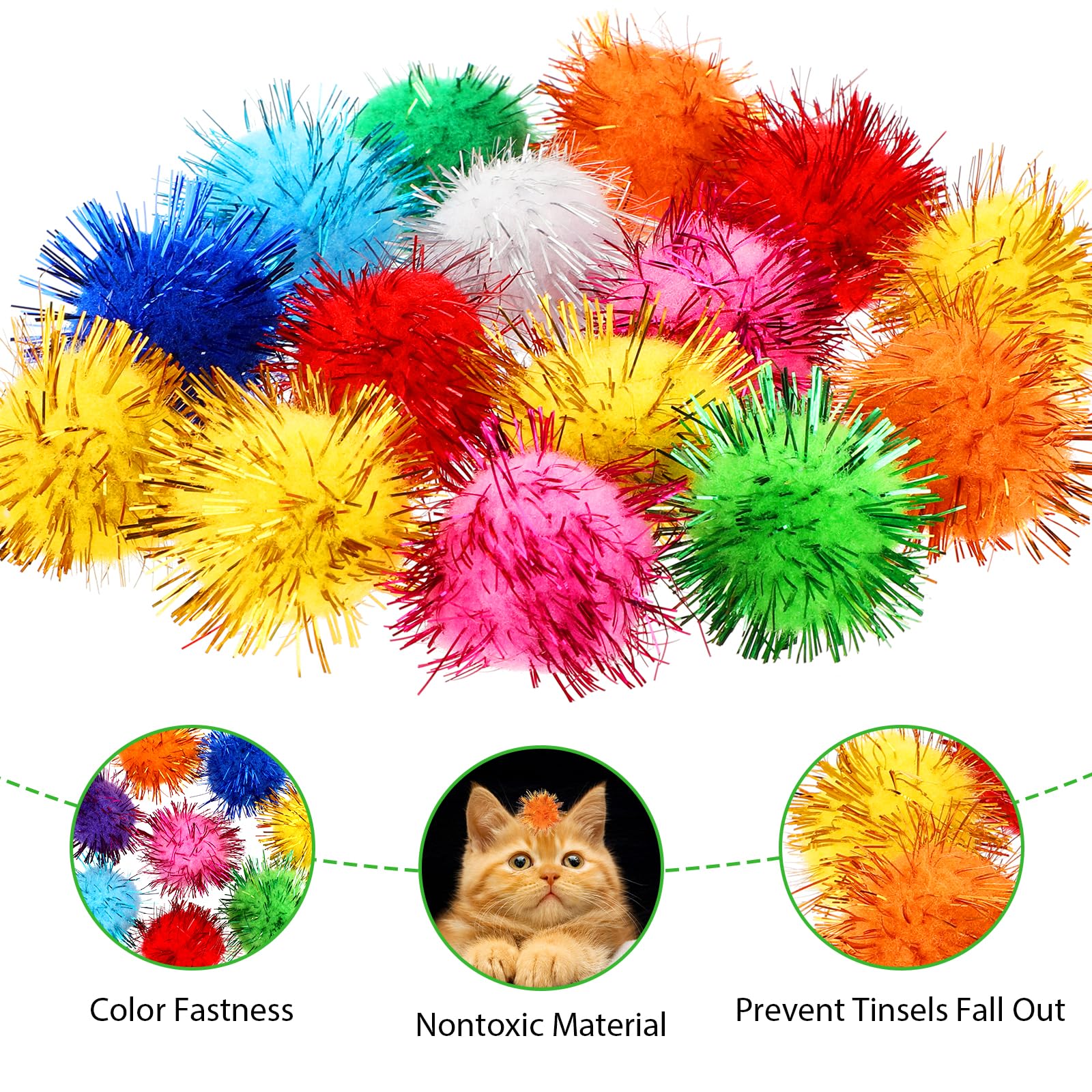 Bremorou 1inch size pom poms fit small to medium cats for interactive play.