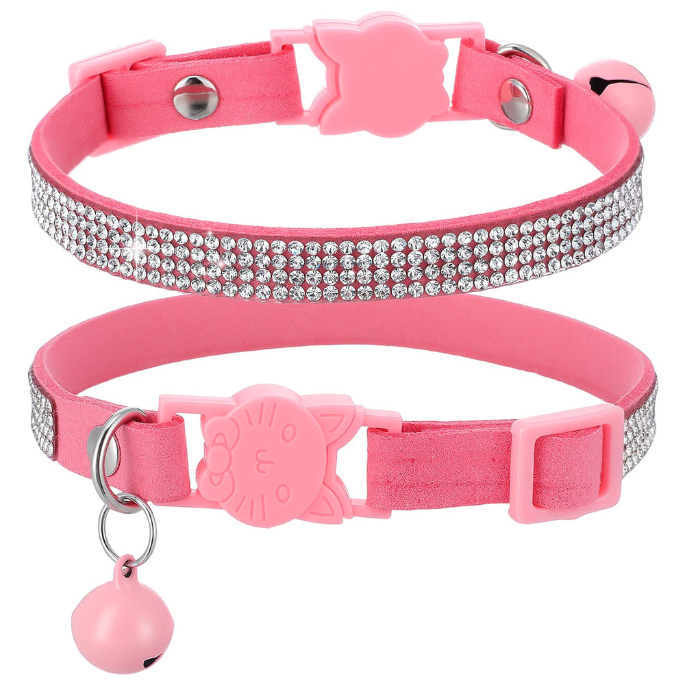 Bremorou rhinestone cat collar pink front view highlights sparkle for stylish everyday wear