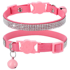 Bremorou rhinestone cat collar pink front view highlights sparkle for stylish everyday wear