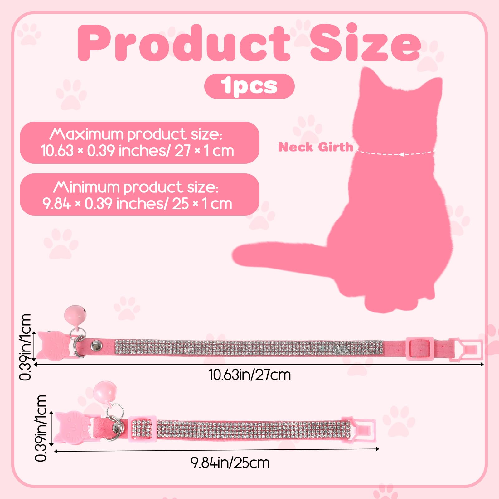 Bremorou rhinestone cat collar pink side view shows secure breakaway safety at a glance