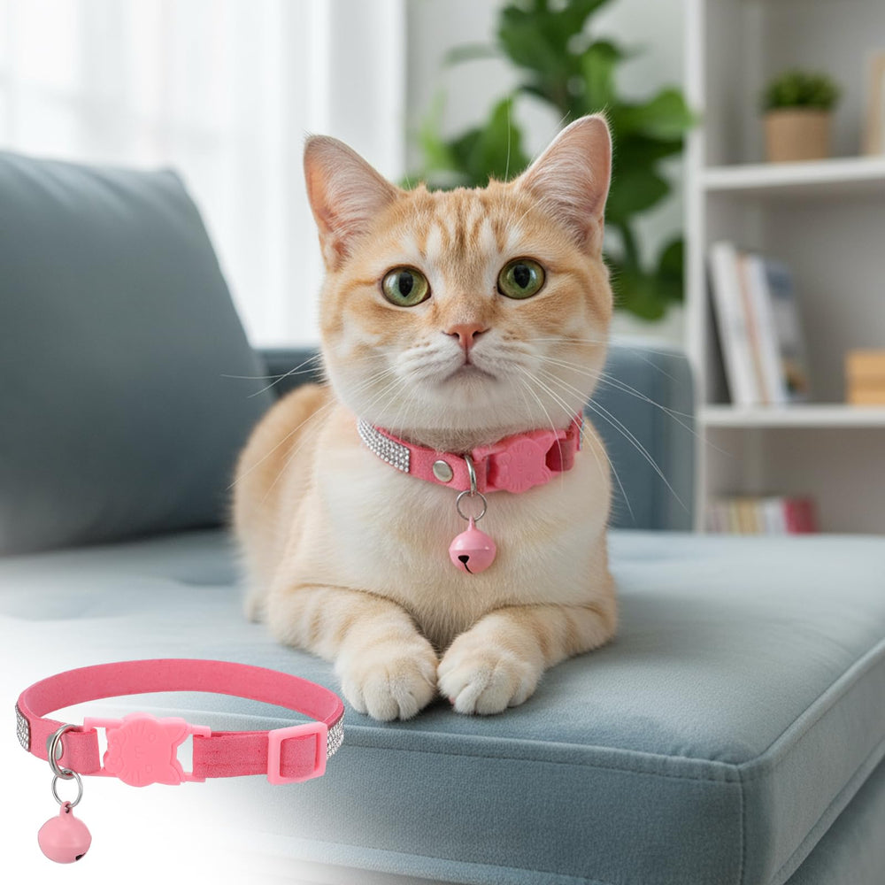 Bremorou soft velvet cat collar pink closeup conveys skin-friendly comfort