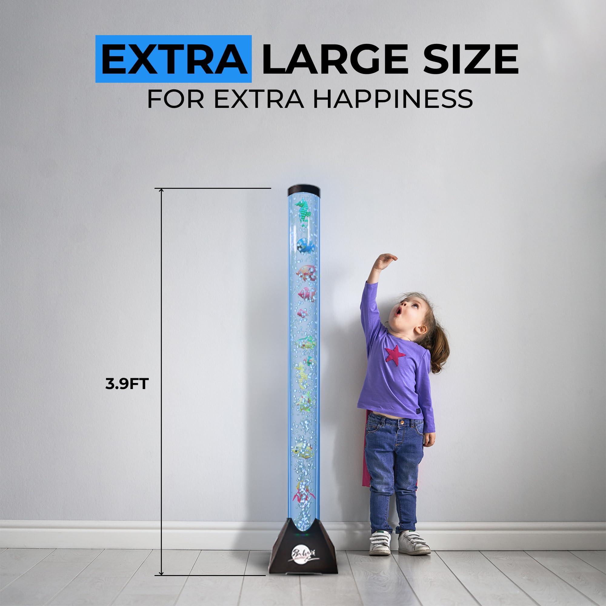Brewish tube shows moving fish inside bubble column for engaging visuals.