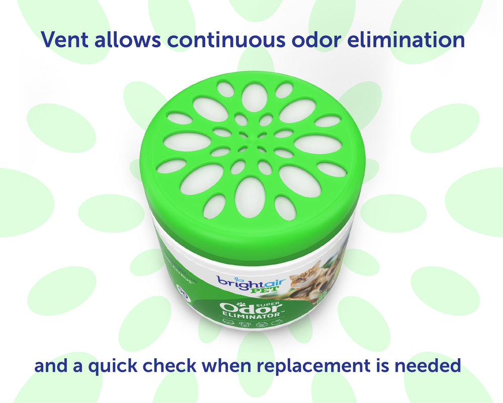 Bright Air odor eliminator bottle close-up reveals natural essential oils