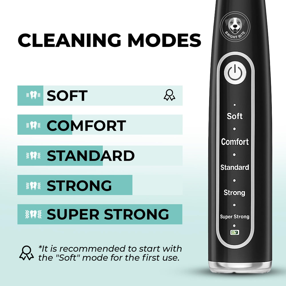 BRIGHT BITE LED precision light reveals hidden plaque during brushing.