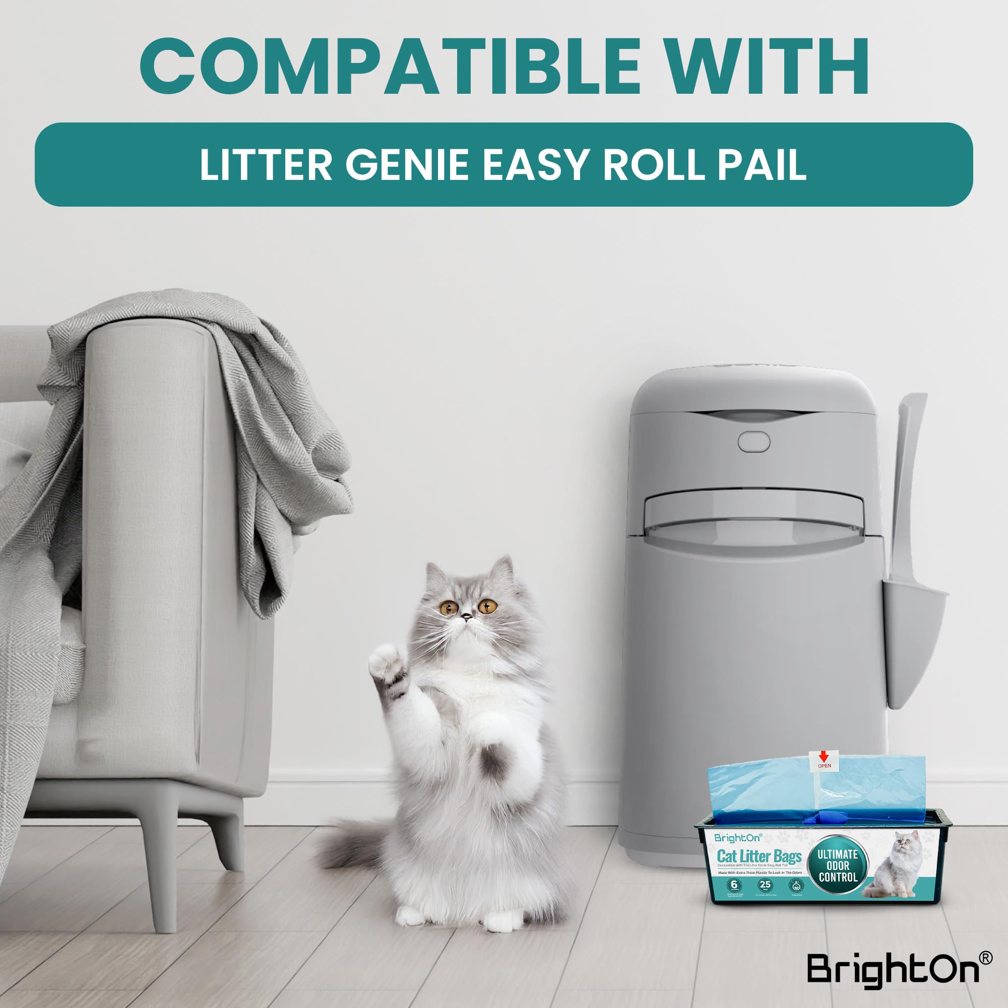 BrightOn unscented bags deliver strong odor containment during daily litter disposal.