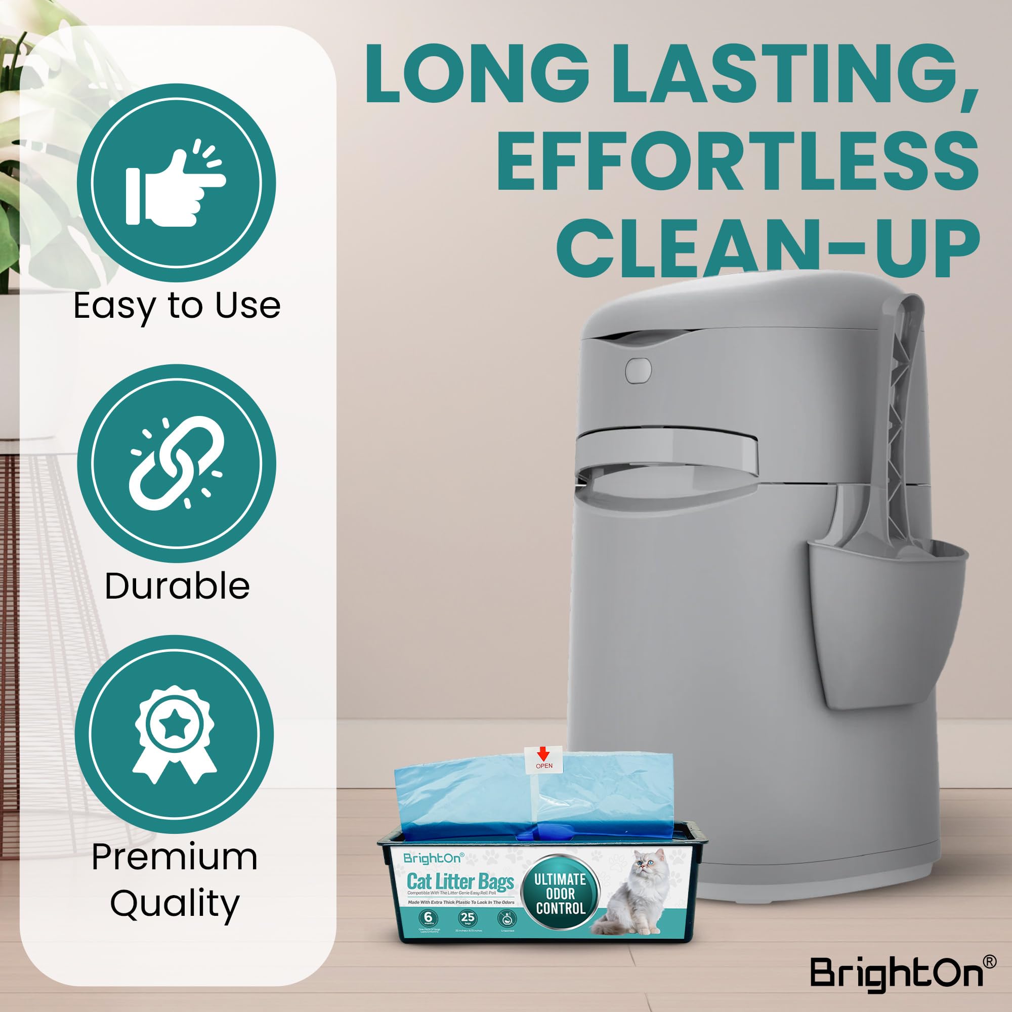 BrightOn bags compatible with Litter Genie Easy Roll Pail.
