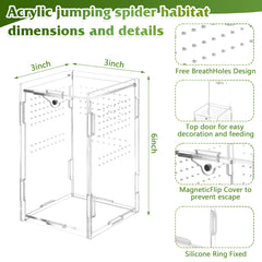 BrightRow Jumping Spider Enclosure inside setup with mini figurines for a cozy habitat