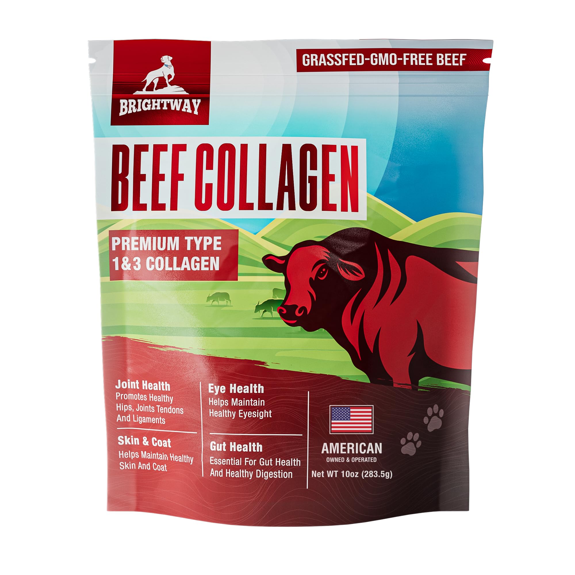 Brightway Pets Grass-Fed Collagen for Dogs bottle front supports daily joint health