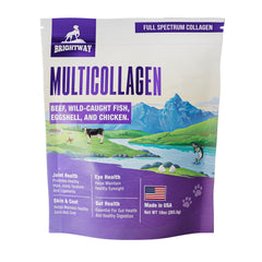 Brightway Pets multi-collagen dog liquid bottle with potential joint mobility support.