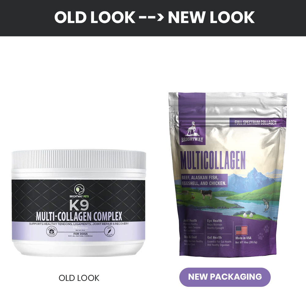 Brightway Pets multi-collagen label closeup highlighting ingredients.