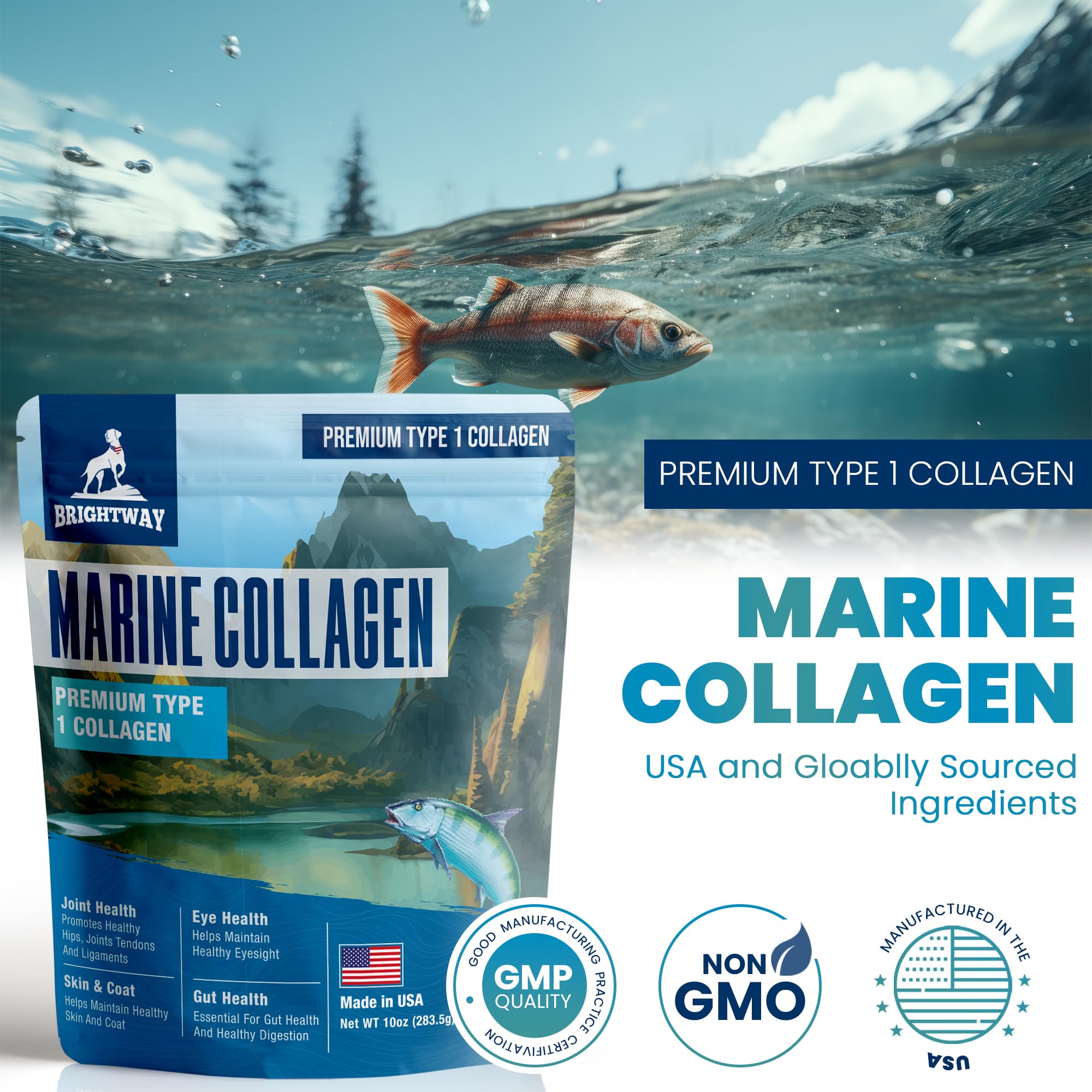 Brightway Pets Wild Alaska Pollock origin badge highlights sustainable protein source.