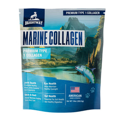 Brightway Pets Wild Caught Marine Collagen bottle highlights skin and coat support.
