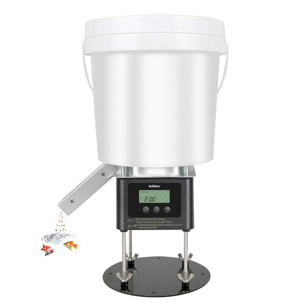 Briidea automatic fish feeder with 4L capacity for precise pond feeding on schedule.