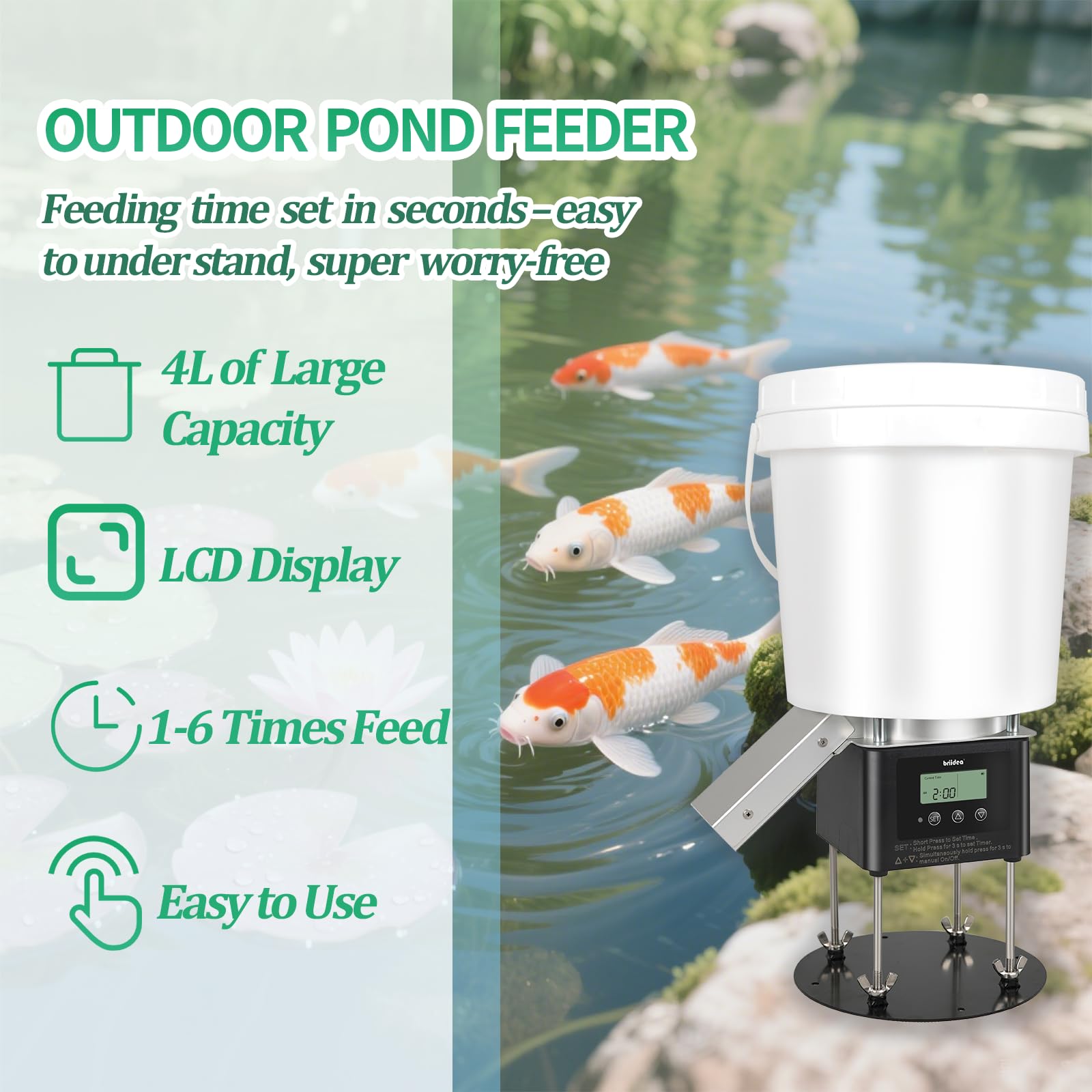 Briidea pond-edge mount installation offers quick, stable setup along the bank.