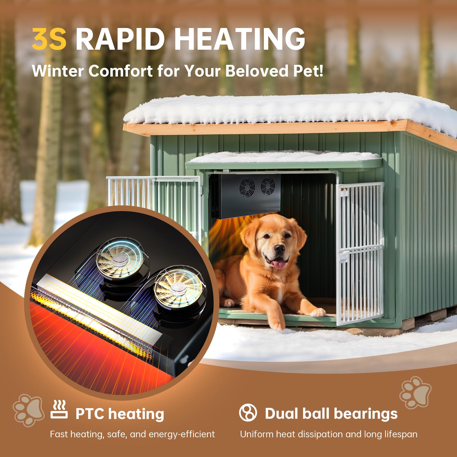 Briidea PTC rapid heating display shows quick warm-up for pets.