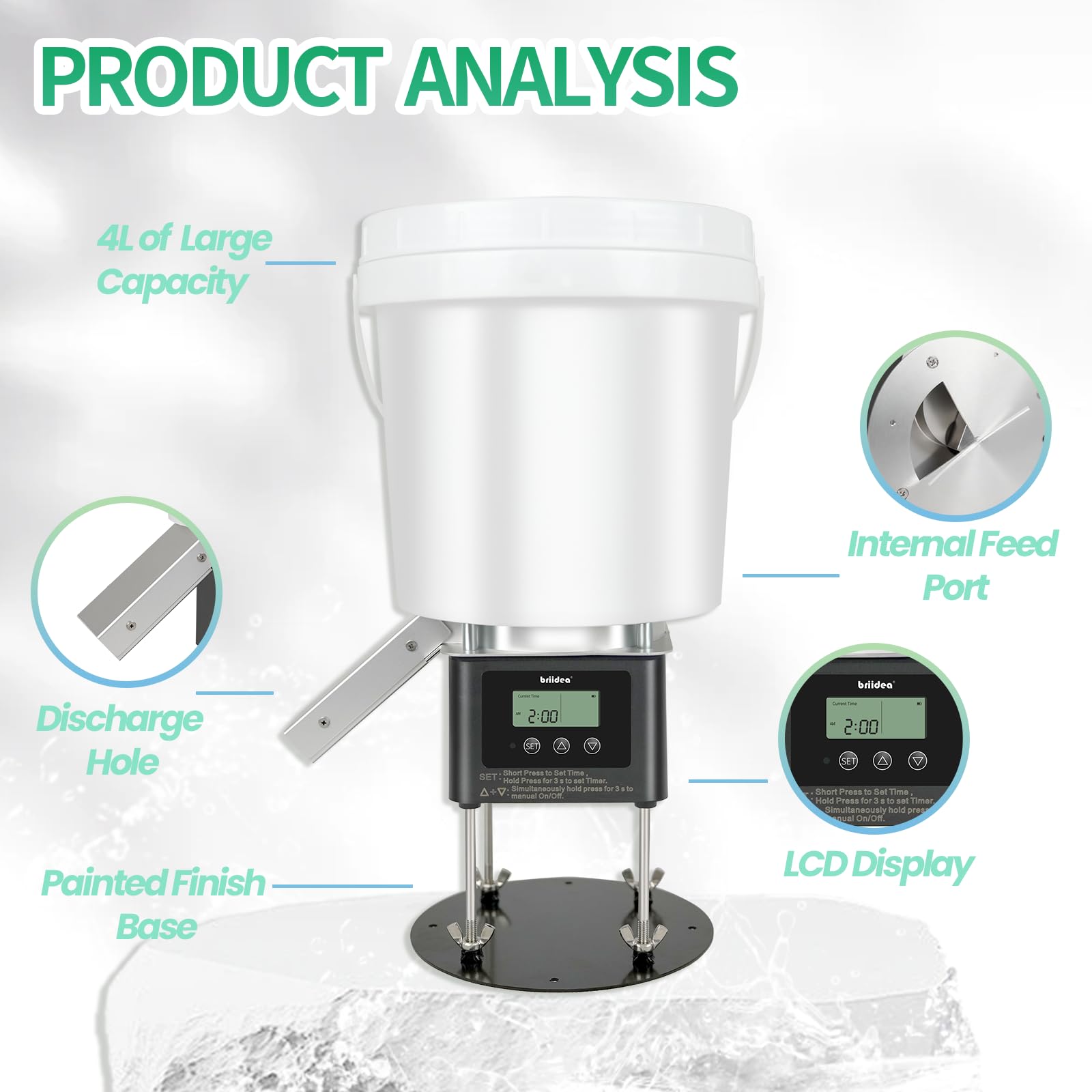 Briidea waterproof lid keeps food dry and secure in outdoor ponds.