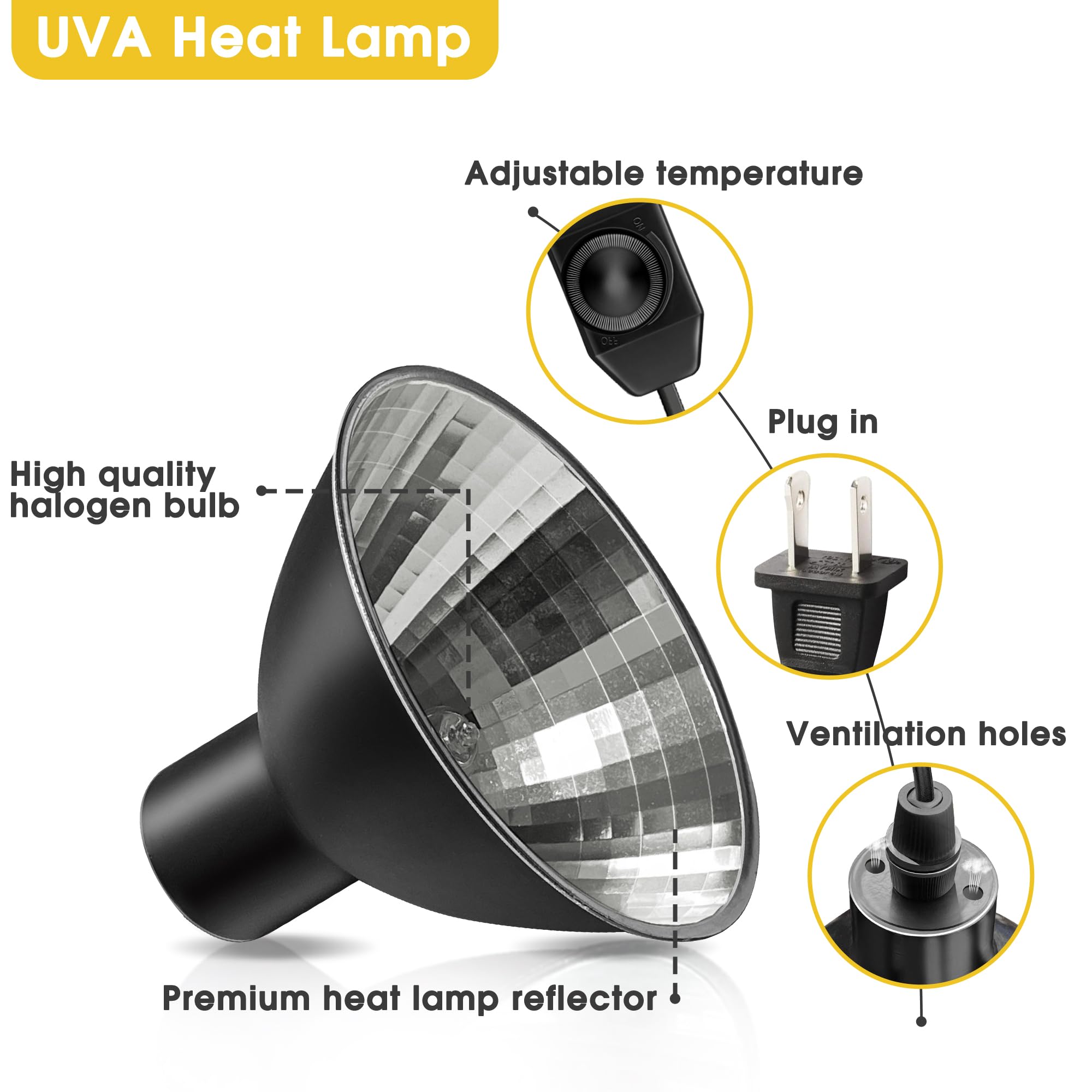 Briignite aluminum reflector concentrates UVA light for enhanced basking options.