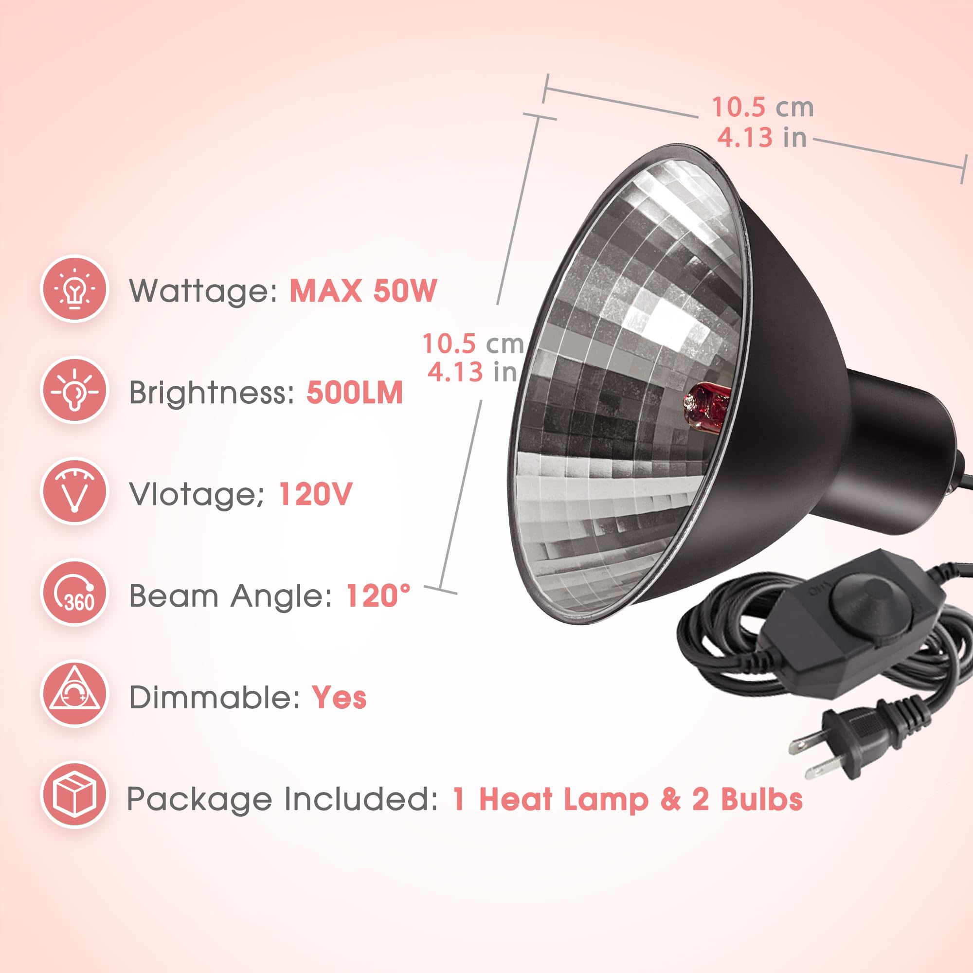 Briignite Reptile Heat Lamp 2 bulbs and aluminum lamp package for quick setup
