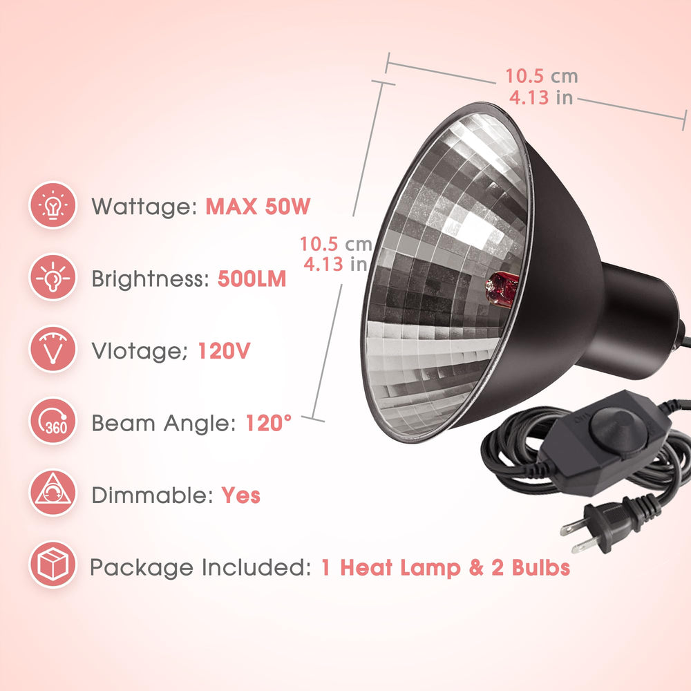 Briignite Reptile Heat Lamp 2 bulbs and aluminum lamp package for quick setup