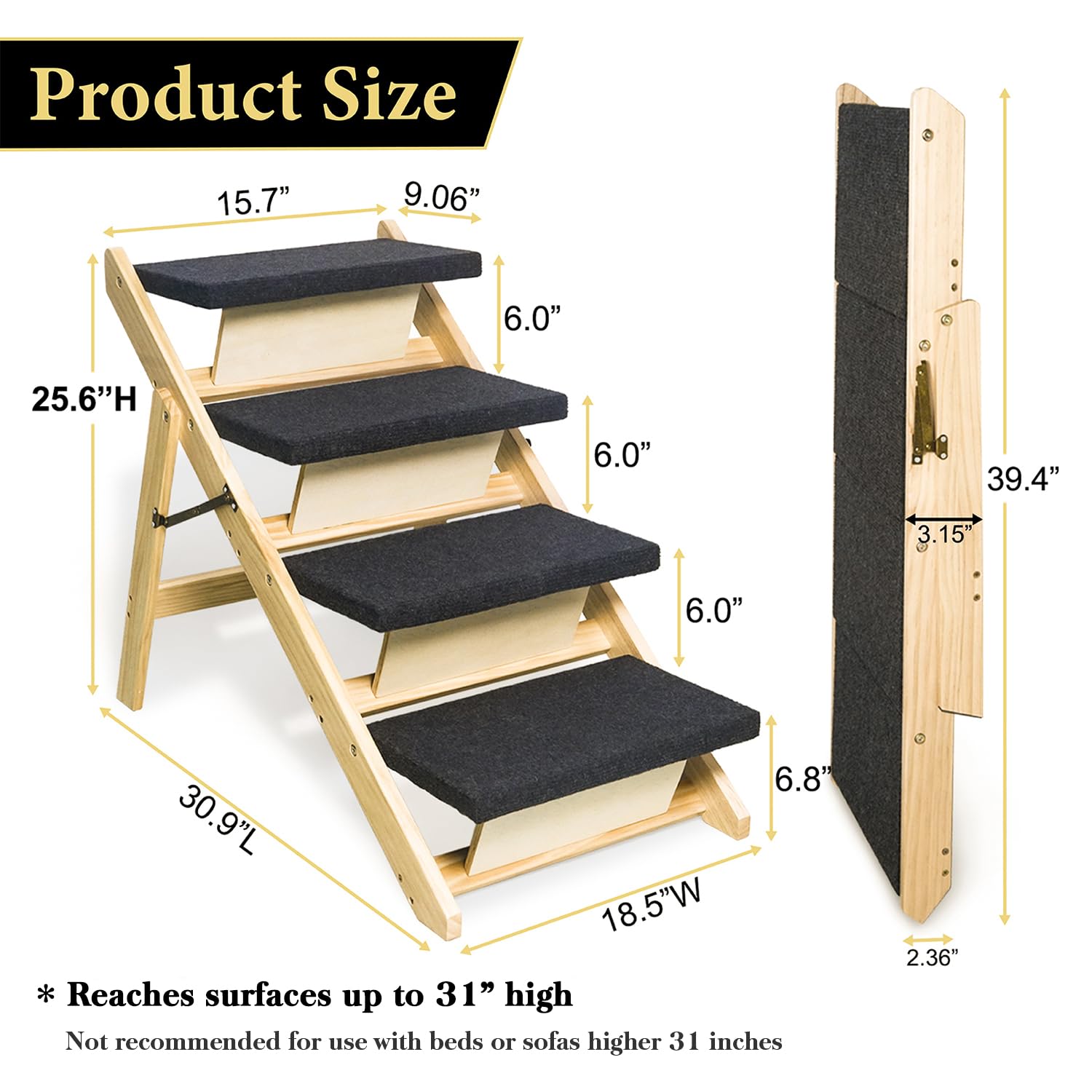 BRIKY 2-in-1 dog stairs open, showing extended run for easy access to beds and sofas.