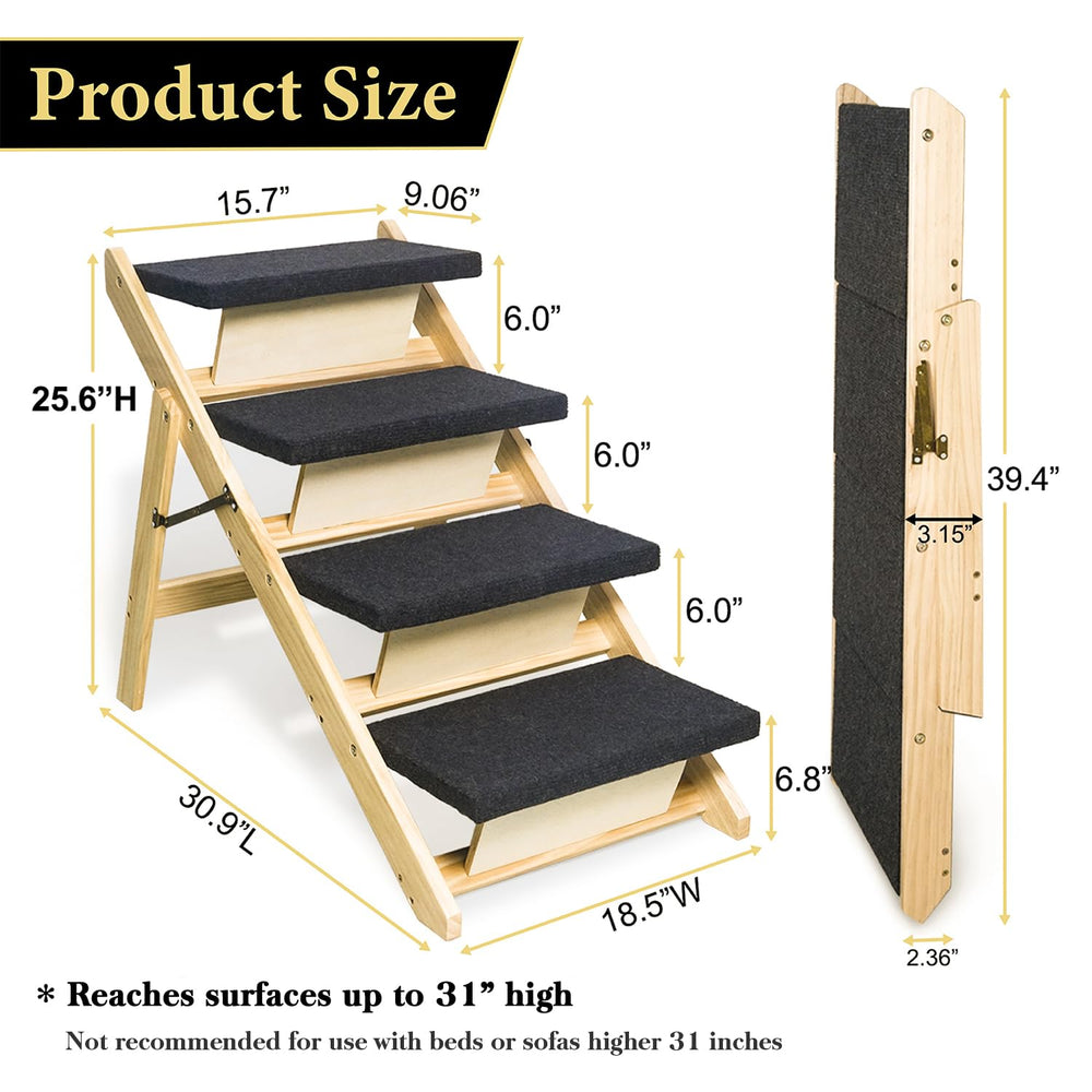 BRIKY 2-in-1 dog stairs open, showing extended run for easy access to beds and sofas.