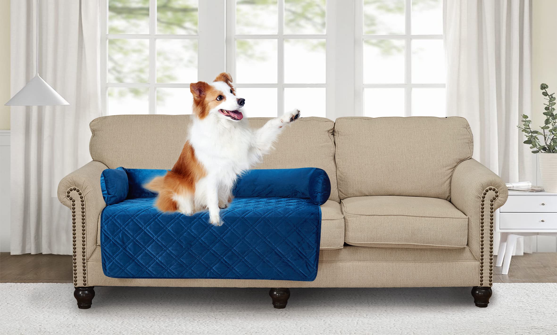 Brilliant Sunshine dog bed mat in dark blue silky velvet offers cozy, calming comfort for pets.