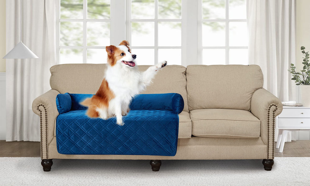 Brilliant Sunshine dog bed mat in dark blue silky velvet offers cozy, calming comfort for pets.