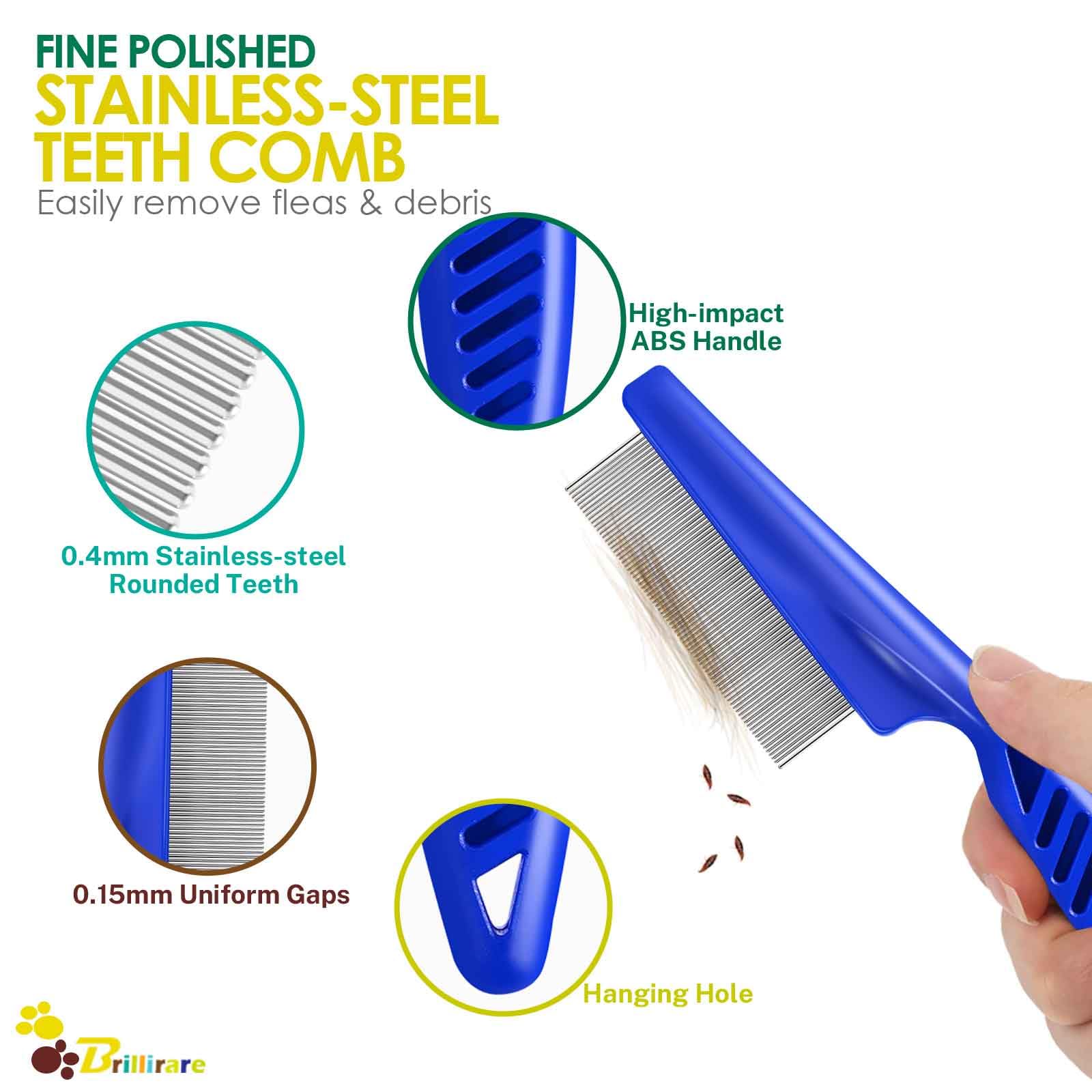 BRILLIRARE double-sided lice comb highlighting flea removal convenience.