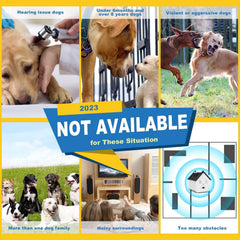 BrilStar Dog bark deterrent ultrasonic range up to 50 feet depicted in outdoor setup.