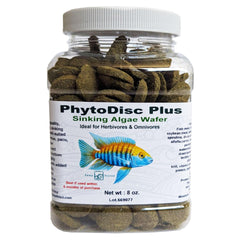 Brine Shrimp Direct PhytoDisc Plus wafers close-up highlighting spirulina and kelp ingredients for digestibility