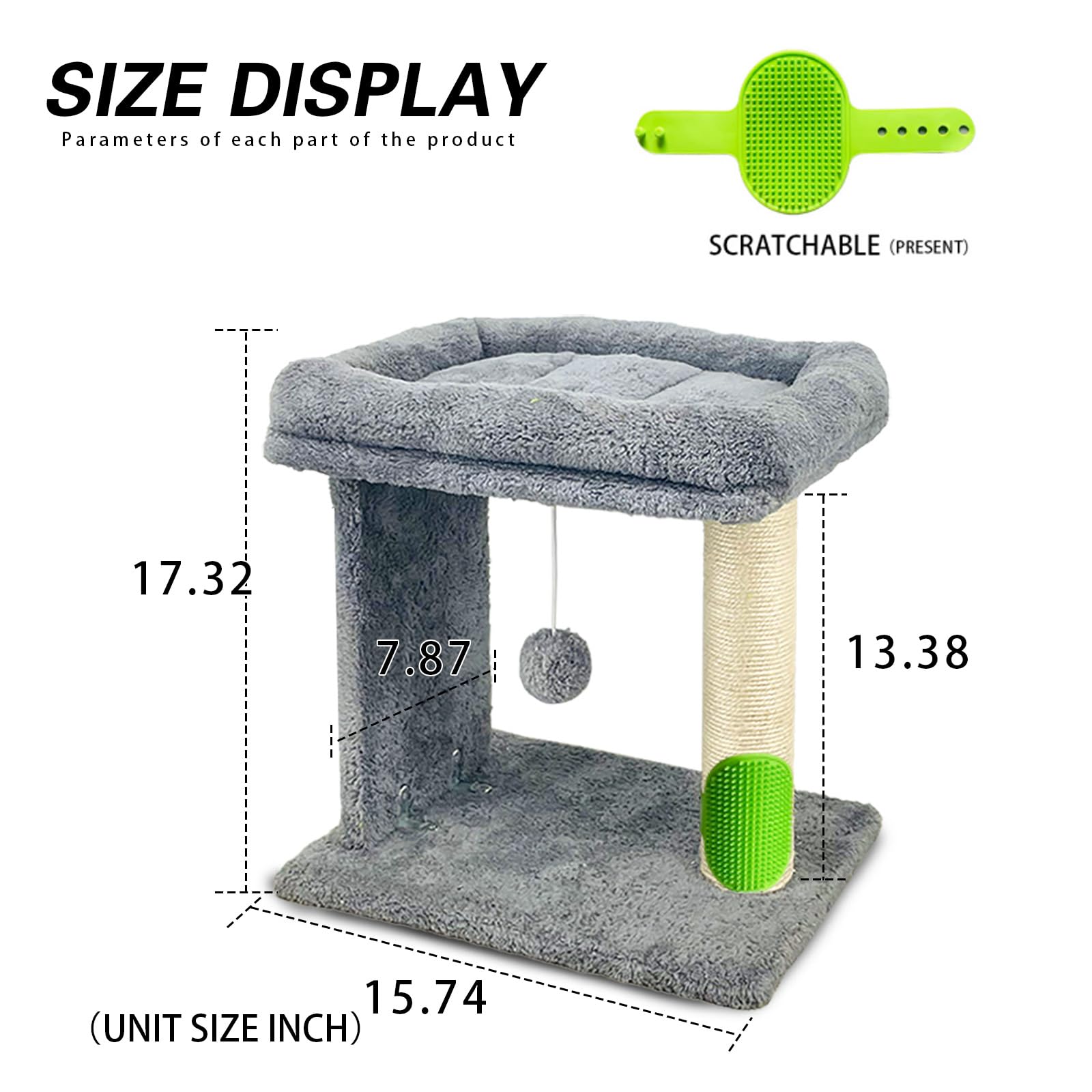 Britepaws cat-tree self-groomer on lower level provides gentle massage and grooming