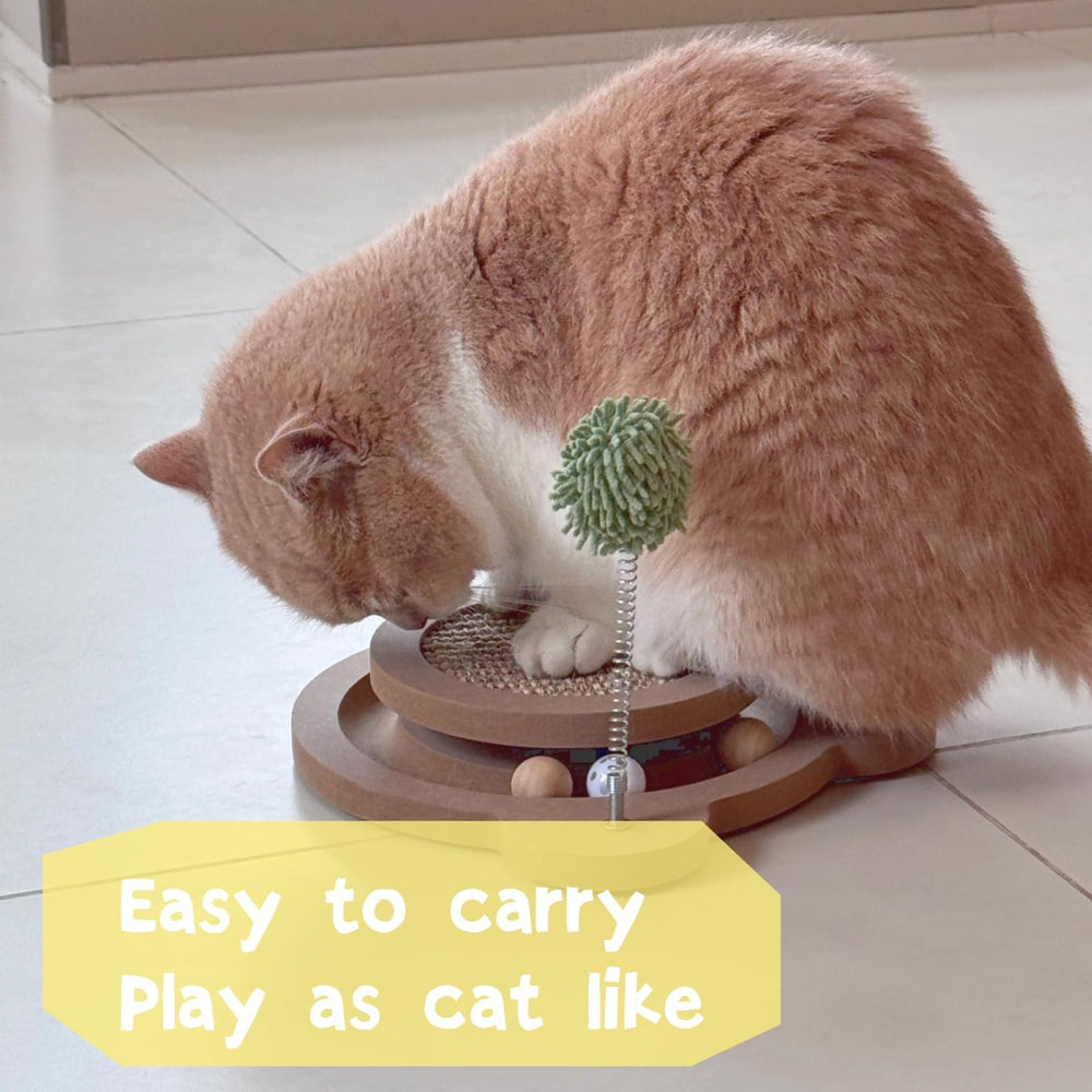 Britepaws wooden base keeps the scratcher stable during vigorous play