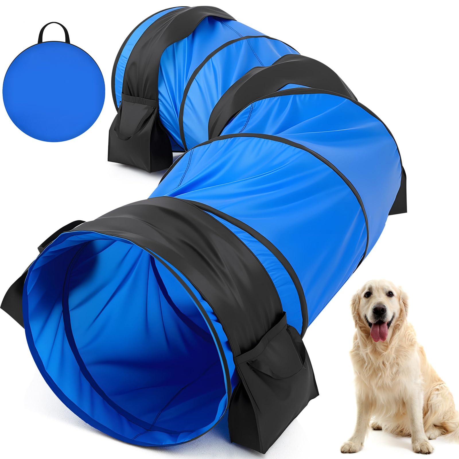 Briwooody agility tunnel blue 28in 10ft for large dogs in backyard training sessions