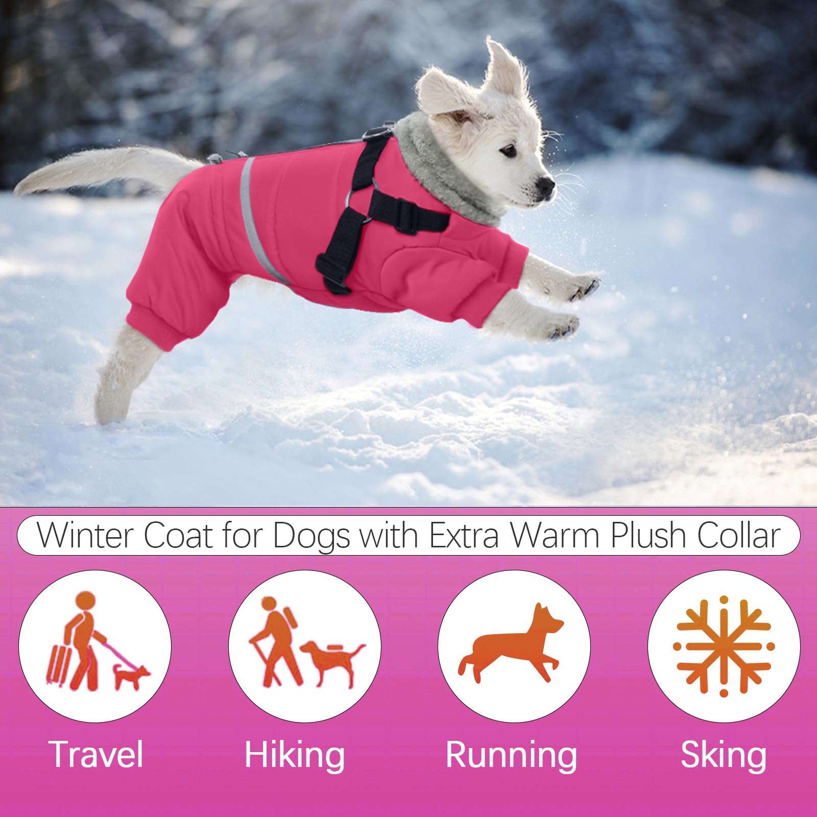 BRKURLEG back-zip dog jacket, pink, easy on/off design.
