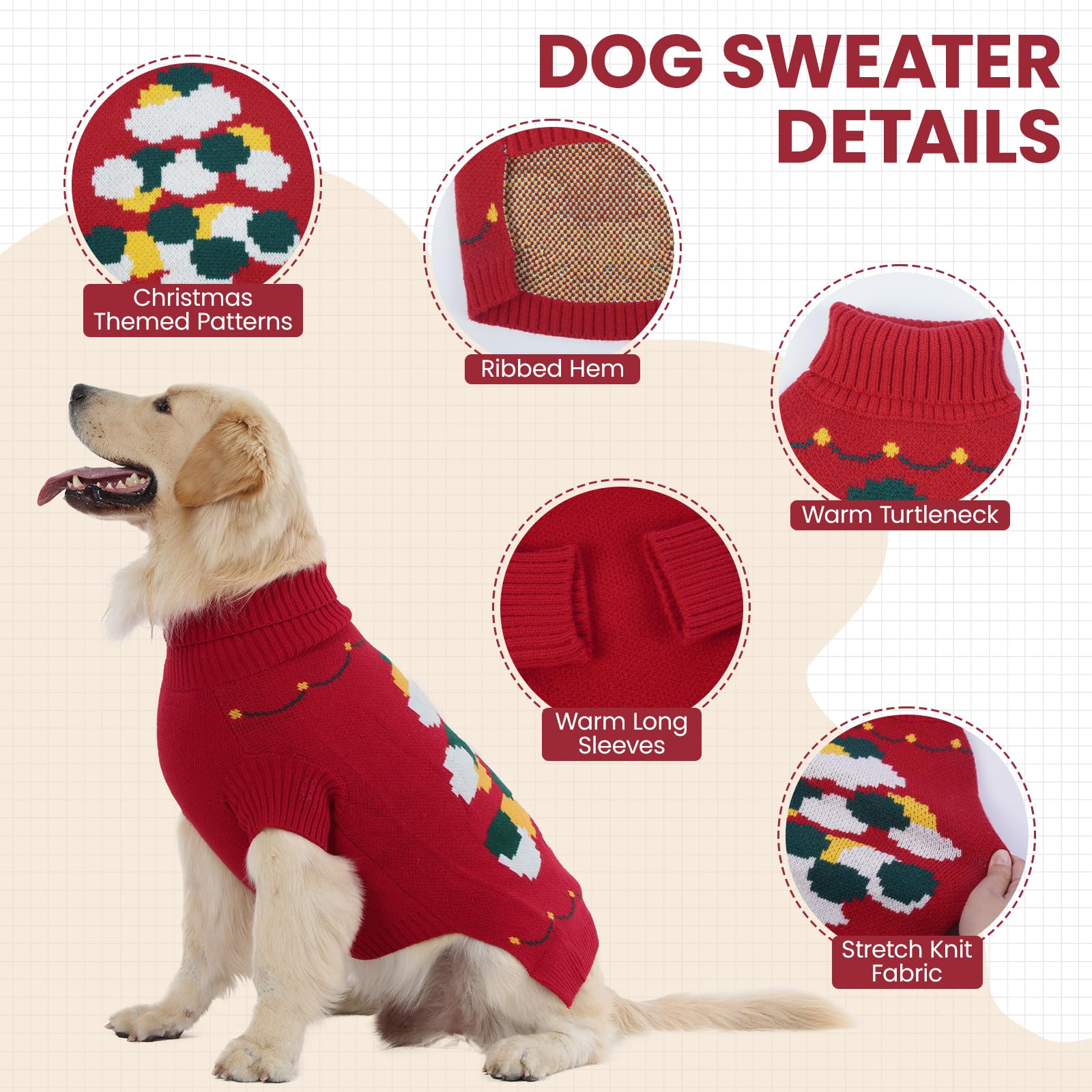 BRKURLEG Christmas dog sweater worn by yorkie illustrates easy-on, easy-off design