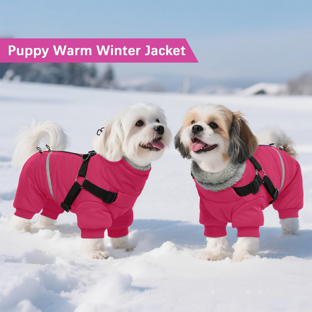 BRKURLEG dog coat with D-ring buckle, pink, secure harness-ready fit.