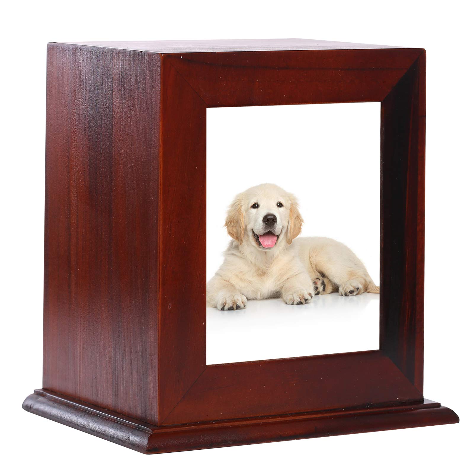 BRKURLEG dog urn in wood frame front view, a cherished photo memorial.