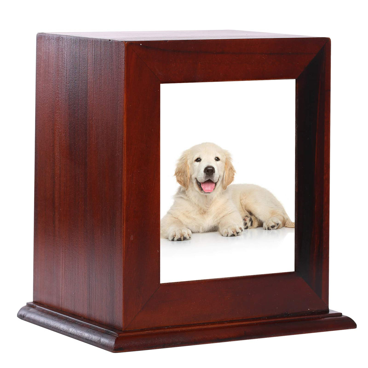 BRKURLEG dog urn in wood frame front view, a cherished photo memorial.