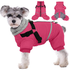 BRKURLEG dog winter coat with built-in harness, pink, front view for quick, secure outdoor walks.
