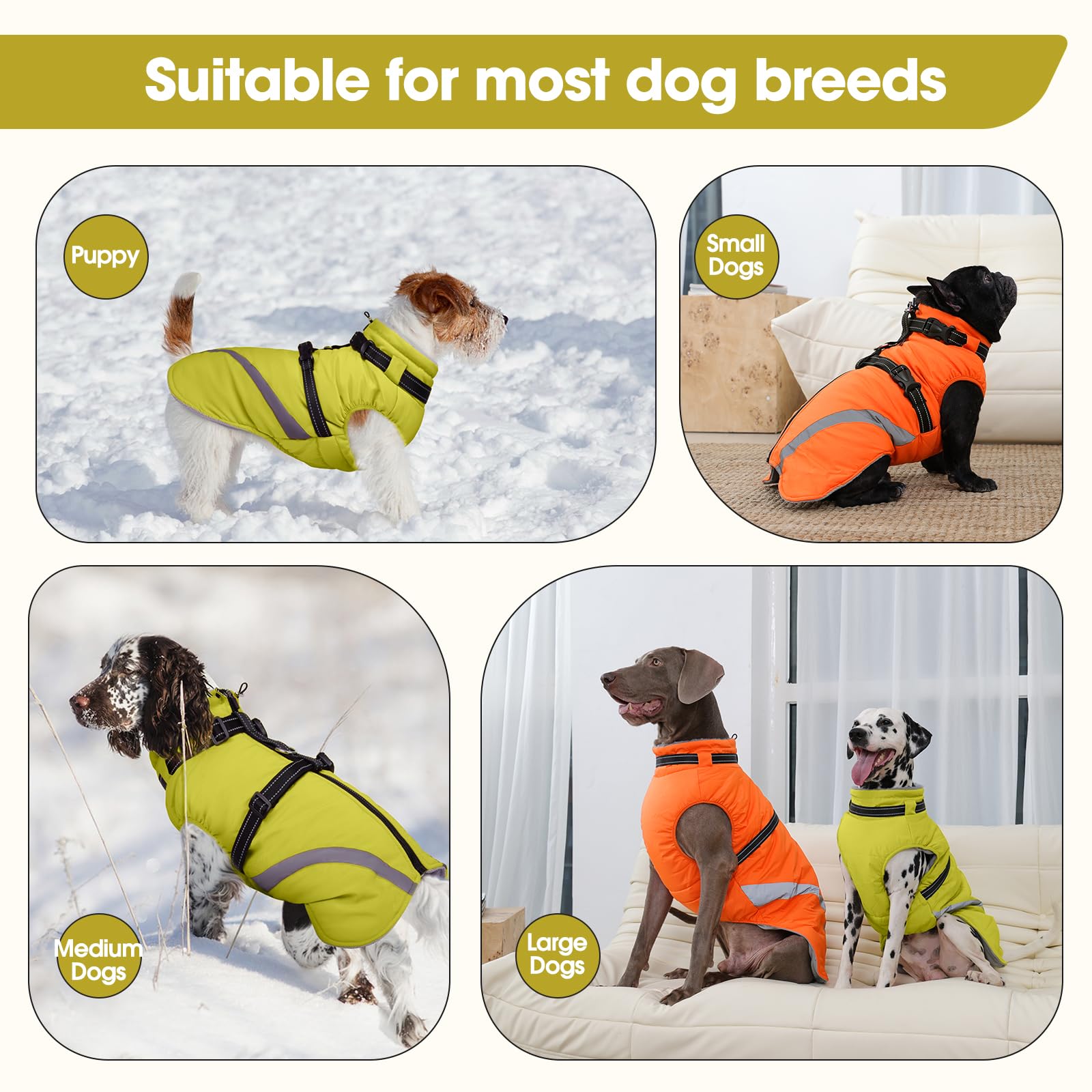 BRKURLEG dog winter jacket neck drawstring seals warmth