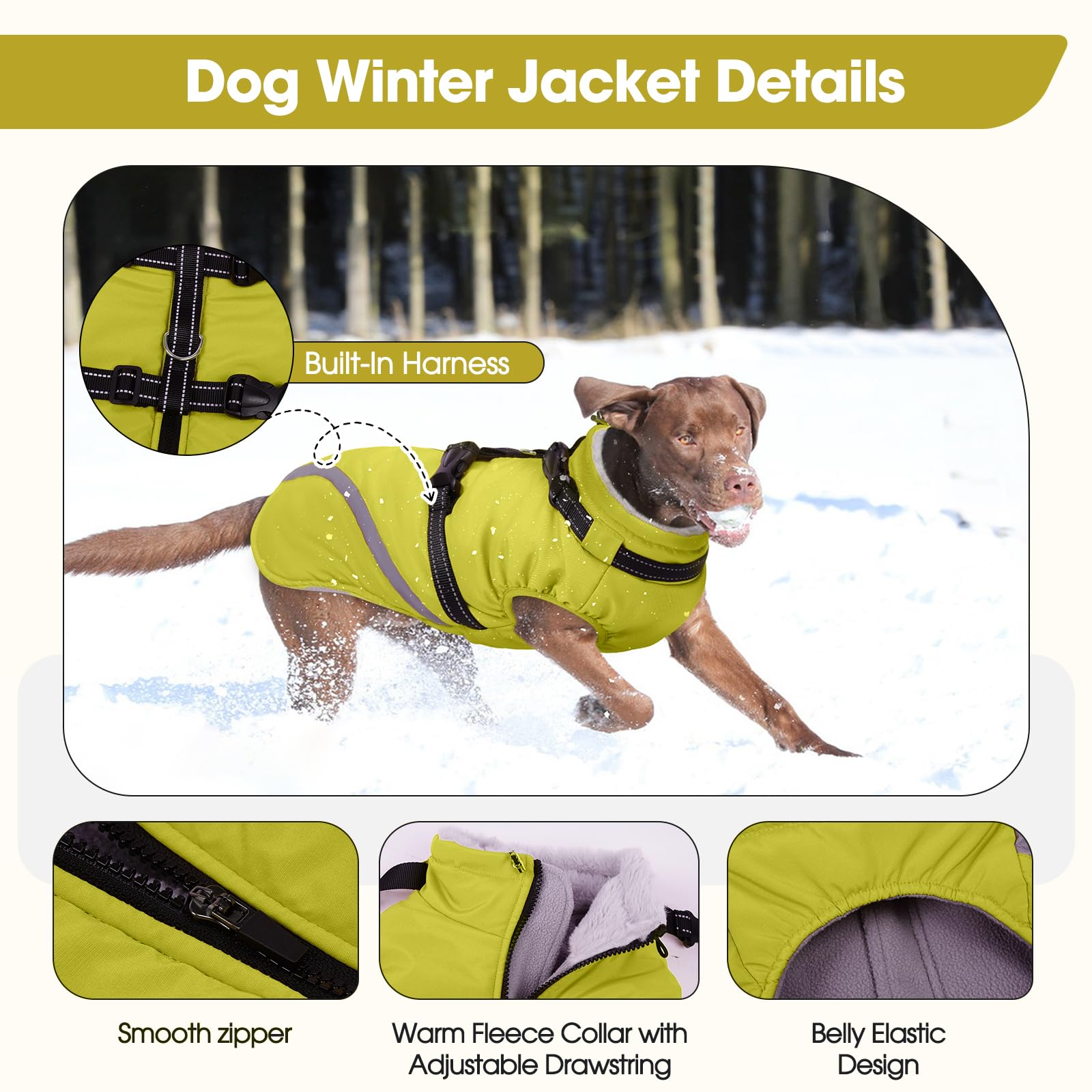 BRKURLEG dog winter jacket reflective strips boost visibility at night