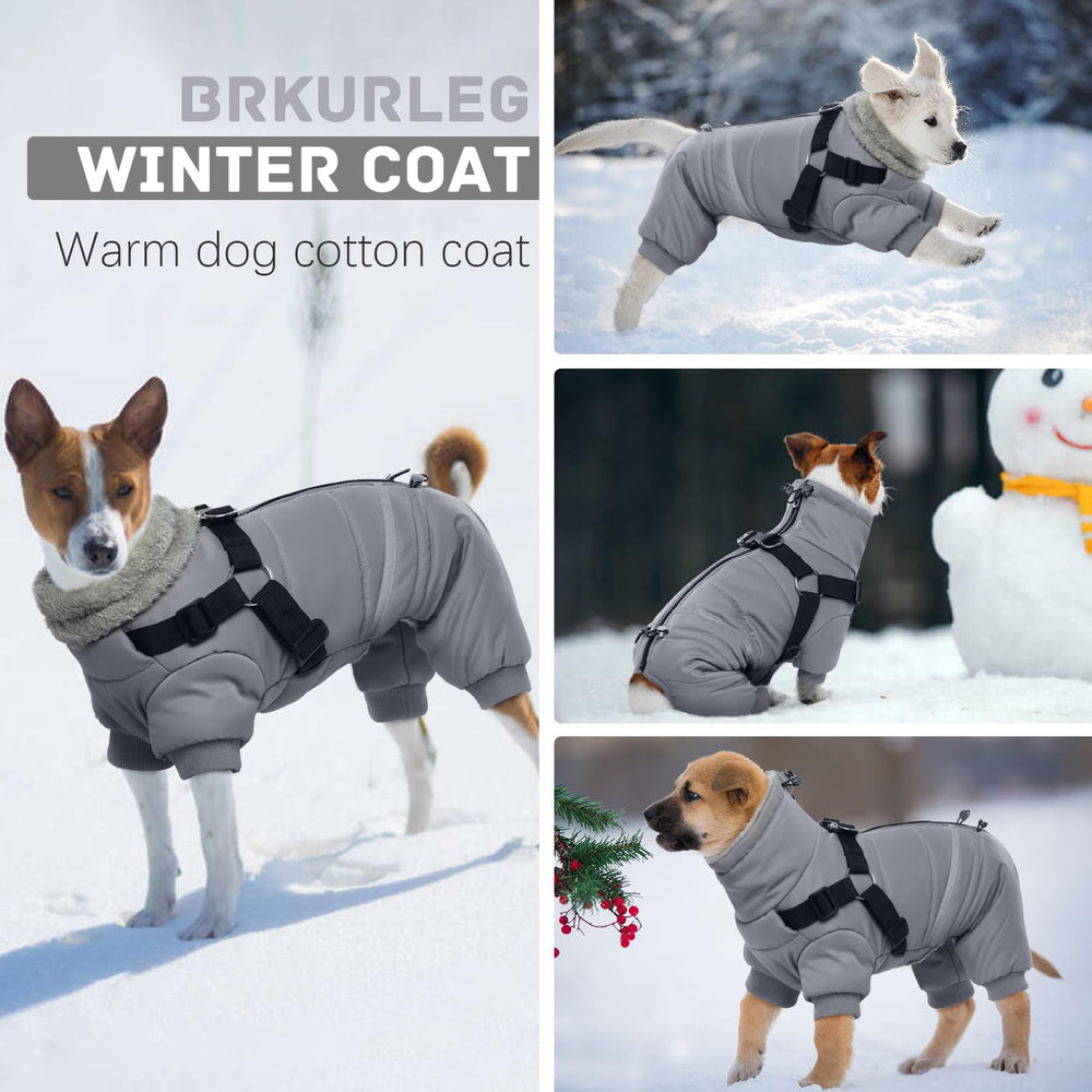 BRKURLEG Grey Dog Winter Coat adjustable buckles ensure a snug fit as pets move